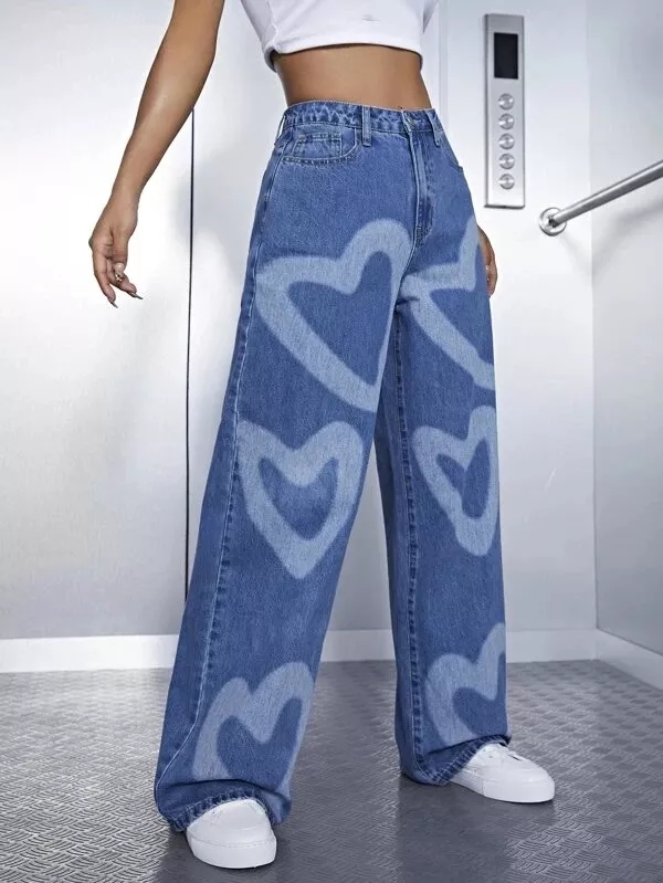 Heart printed wide leg high waist jeans | Midrand Marabastad